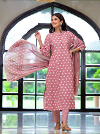 Divena Light Pink Printed Pure Cotton Straight Kurta & Trouser with Dupatta