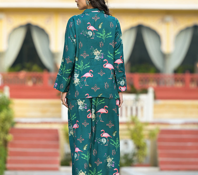 Divena Green Floral Printed Muslin Co-ord Set