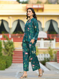 Divena Green Floral Printed Muslin Co-ord Set