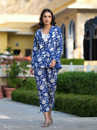 Divena Blue & White Floral handblock Printed Co-ord Set