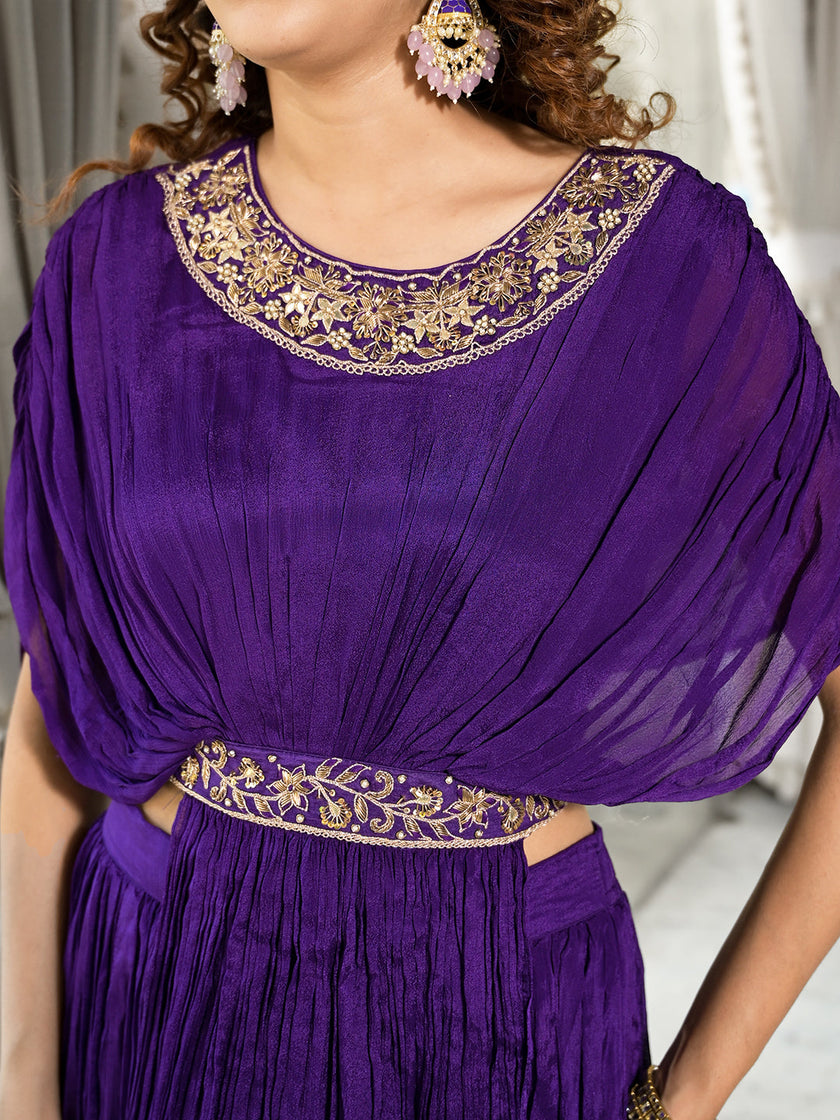 Divena Purple Zardozi Work Chinon Fabric Crop Top with Lehenga