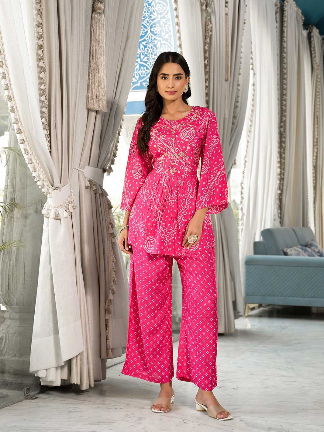 Divena Pink Digital Print Gota Work Pure Muslin Co-ord Set