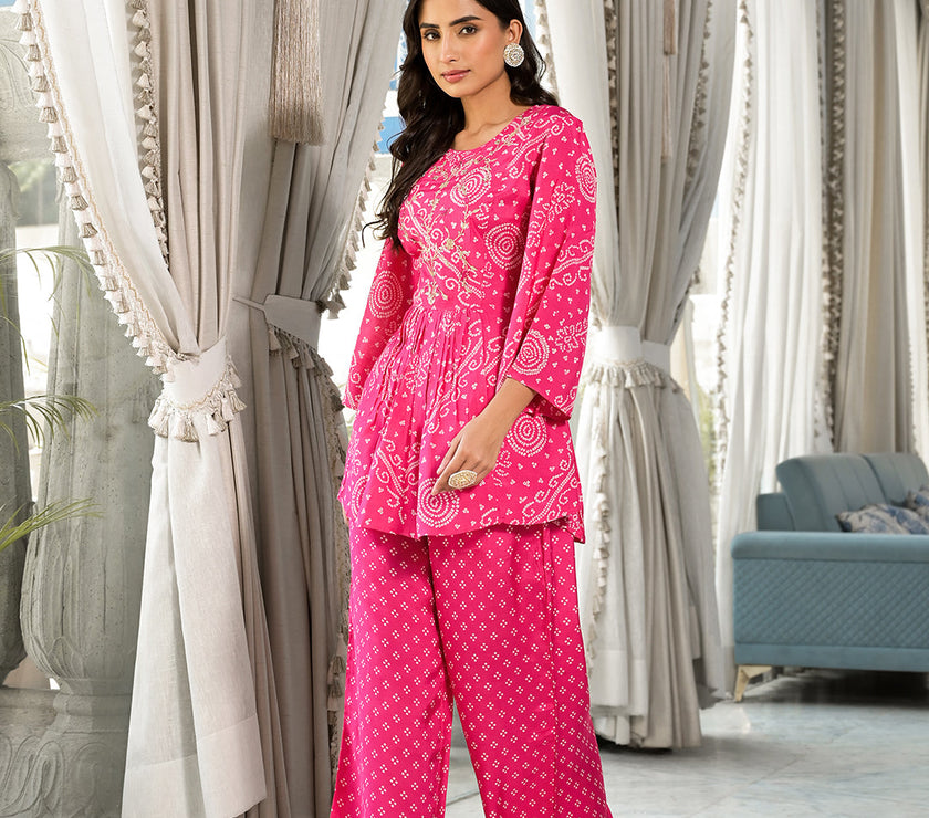 Divena Pink Digital Print Gota Work Pure Muslin Co-ord Set