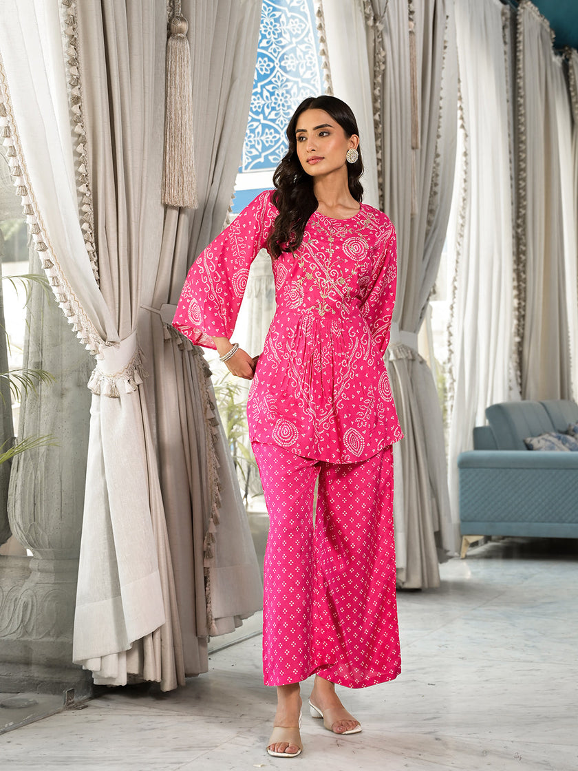 Divena Pink Digital Print Gota Work Pure Muslin Co-ord Set