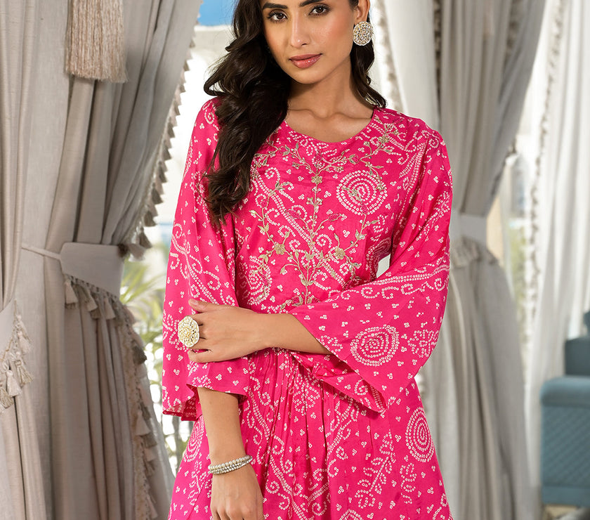 Divena Pink Digital Print Gota Work Pure Muslin Co-ord Set