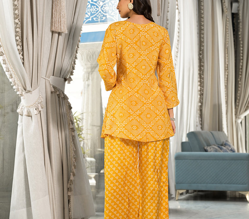 Mustard Yellow Digital Print Gota Work Pure Muslin Co-ord Set