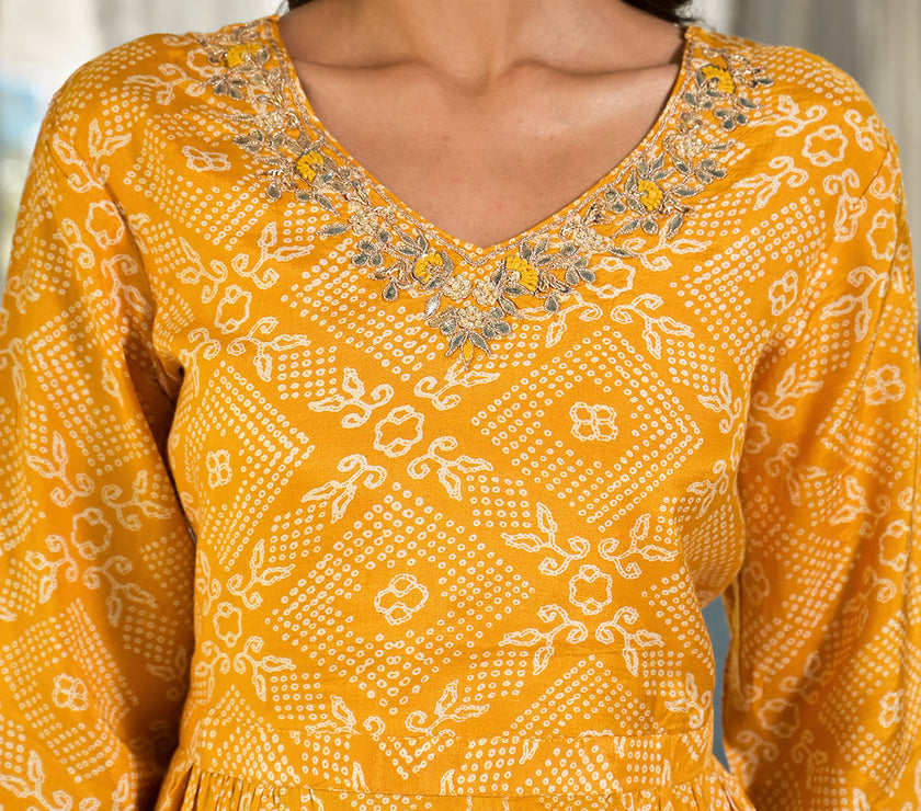 Mustard Yellow Digital Print Gota Work Pure Muslin Co-ord Set