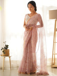 Divena Pink HandBlock Cotton Kota Doria Saree